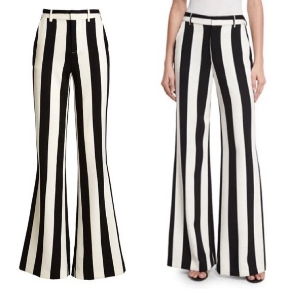Alice + Olivia Paulette Striped Wide-Leg Trouser Pants Size 4 - Picture 1 of 11